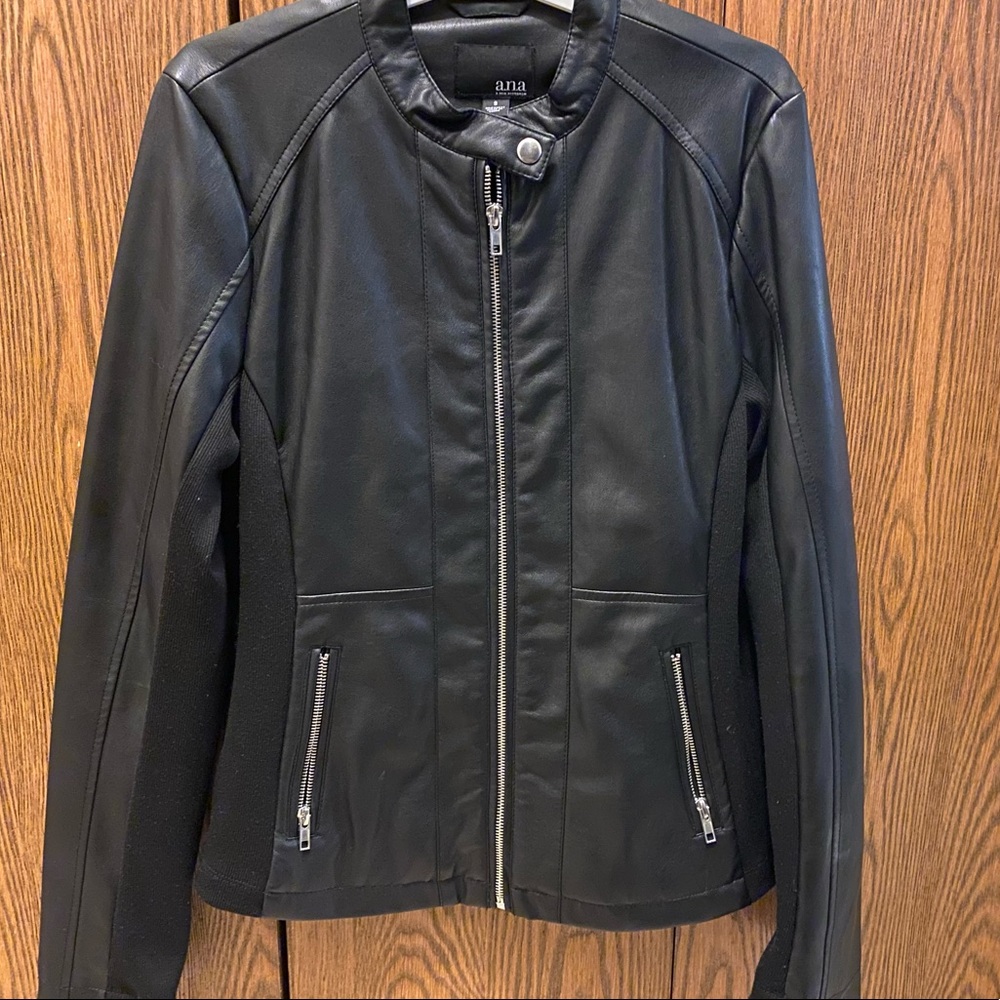 Black fleece on side faux leather jacket